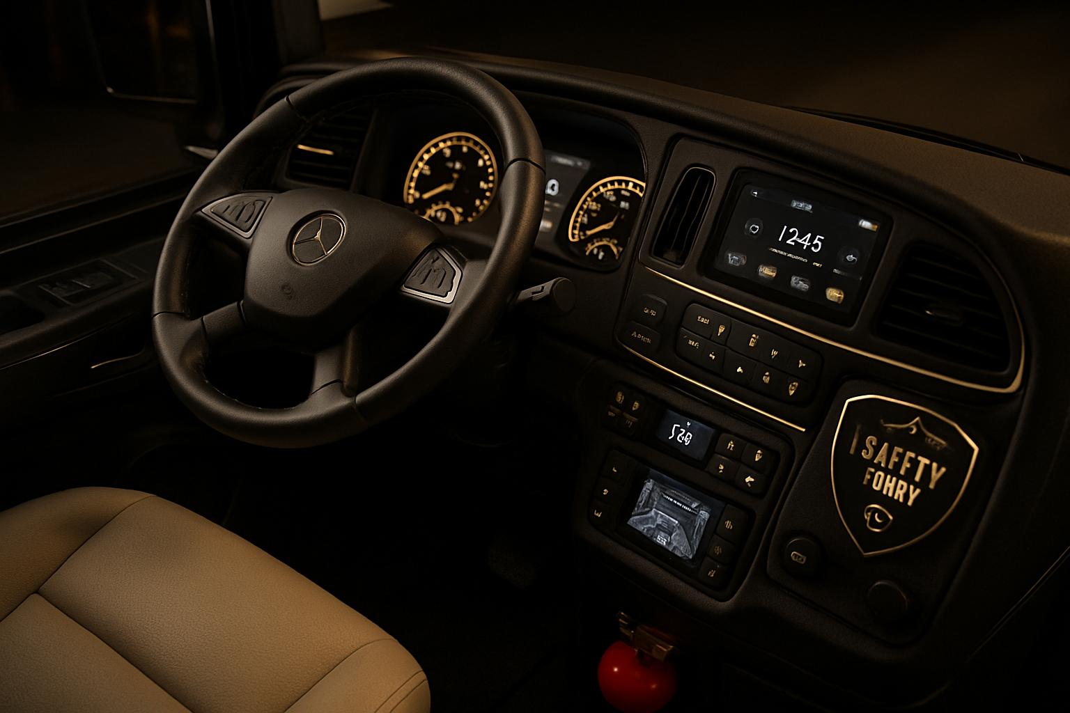 Professional and courteous driver of a luxury coach ensuring a safe journey.